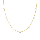 18K Yellow Gold Diamond & Pearl Station Necklace
